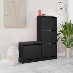 Dude Megapap melamine bench - shoe rack in black color 104,8x26x118,5cm. Dude Megapap melamine bench - shoe rack in black color 104,8x26x118,5cm.