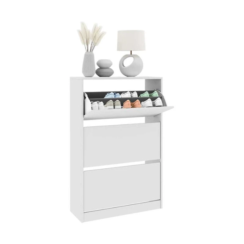 Παπουτσοθήκη μελαμίνης Flat Duo Megapap 18 ζεύγων σε χρώμα λευκό 73x26x119εκ.