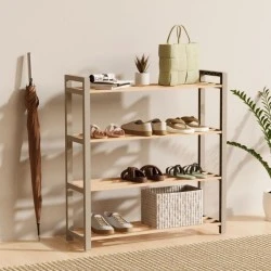 Shoe rack wooden - plastic color beige - natural 66x20x68cm. Shoe rack wooden - plastic color beige - natural 66x20x68cm.