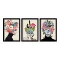"Flower Girls" Megapap painting of three pieces in frame 35x45x2cm.