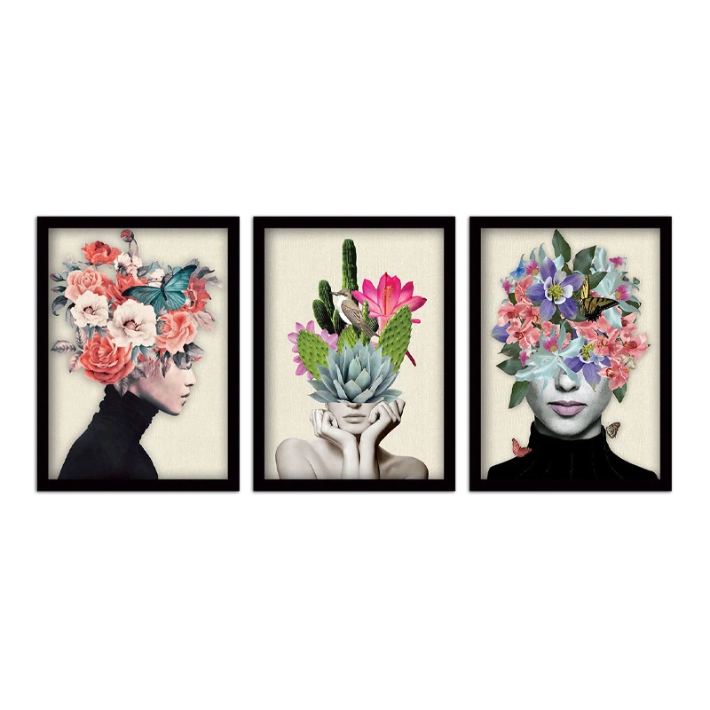 "Flower Girls" Megapap painting of three pieces in frame 35x45x2cm.