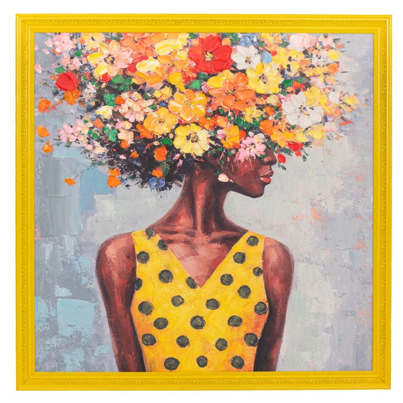 HANDMADE PAINTING WITH WOMAN AND FLOWERS IN PS FRAME 80Χ80CM