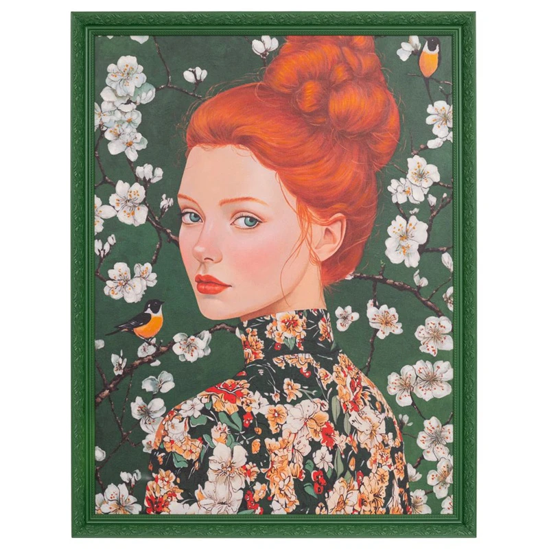 HANDMADE PAINTING WITH WOMAN AND FLOWERS IN PS FRAME 90X120CM