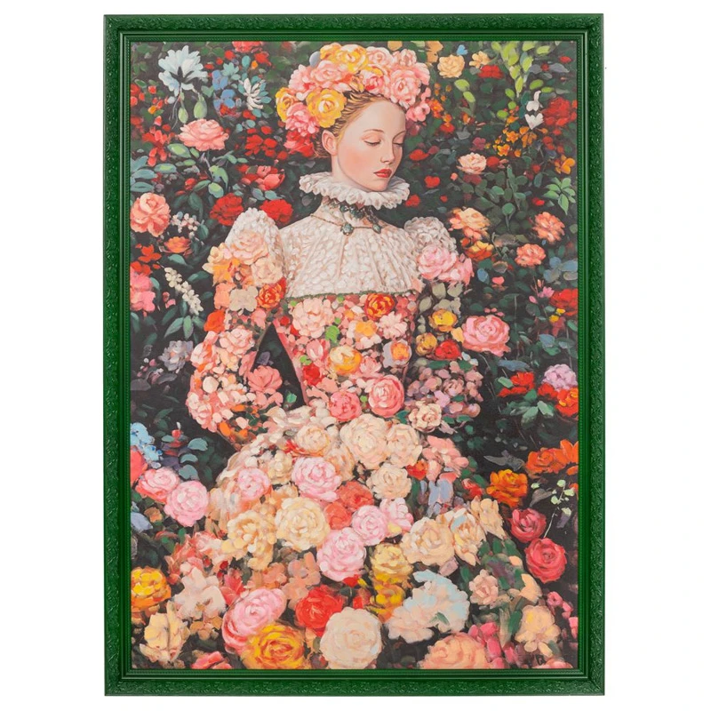 HANDMADE PAINTING WITH WOMAN AND FLOWERS IN PS FRAME 100X140CM