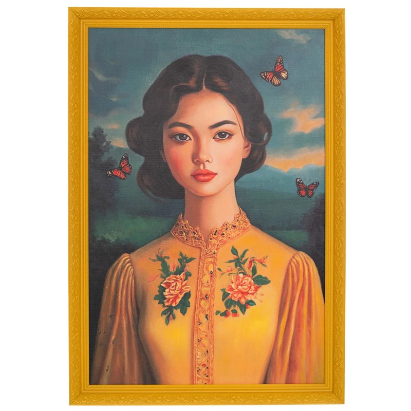 HANDMADE PAINTING WITH WOMAN IN PS FRAME 70X105CM