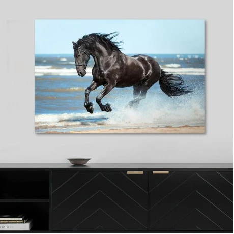 "Black Horse" Megapap painting on canvas digital printing 100x70x3cm.