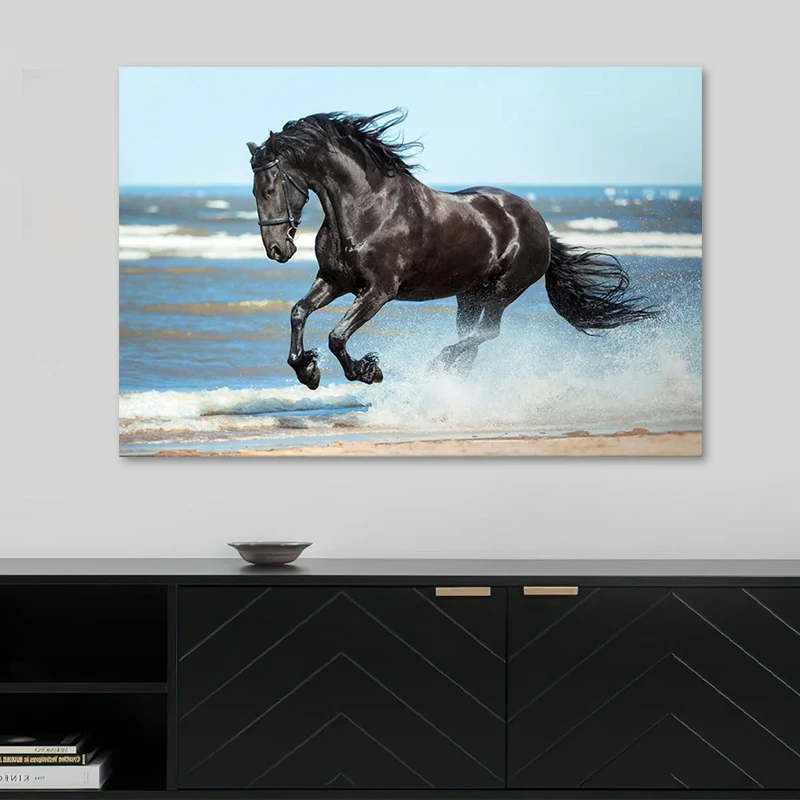 "Black Horse" Megapap painting on canvas digital printing 100x70x3cm.