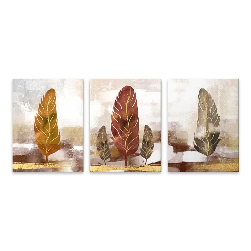 "Autumn Leaves" Megapap 3 pieces painting on canvas digital printing 126x55x3cm.