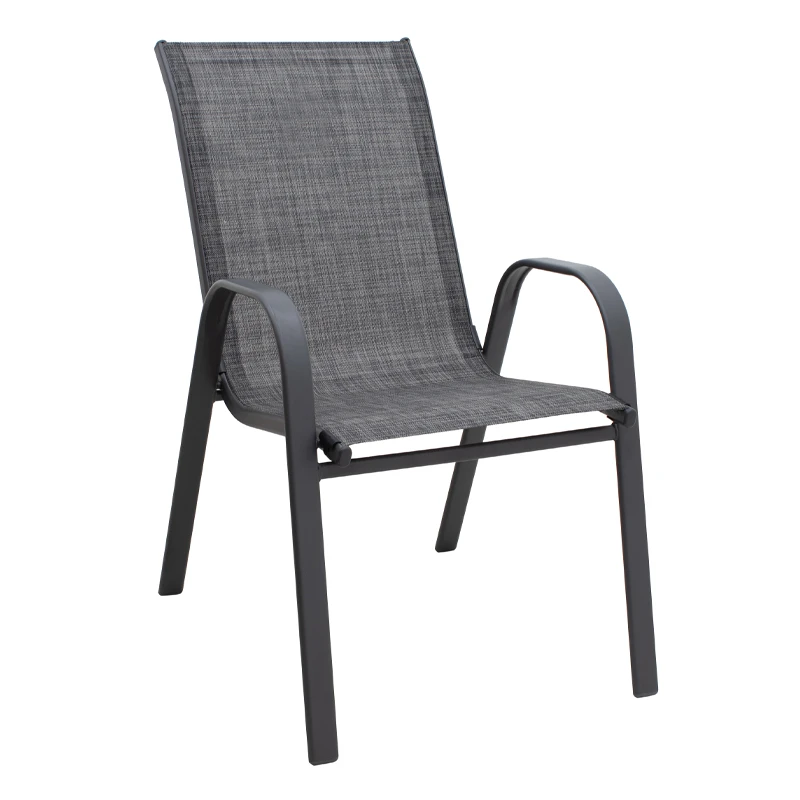Metal garden armchair with textline color grey metal - black grey textline 53x75x88cm.