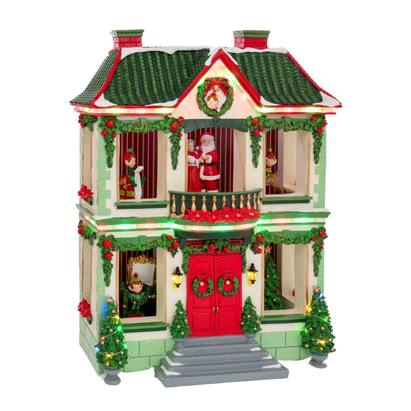 RESIN CHRISTMAS HOUSE WITH MUSIC, MOVEMENT AND LED LIGHT 36.5X17X47EK