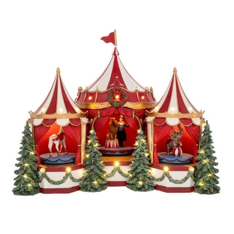 XMAS RESIN CIRCUS WITH TURNING FIGURES MUSIC AND LED LIGHT 45X27X36,5CM