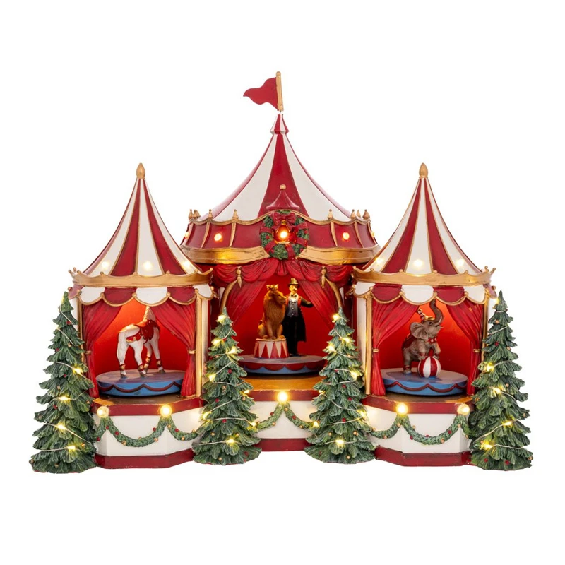 XMAS RESIN CIRCUS WITH TURNING FIGURES MUSIC AND LED LIGHT 45X27X36,5CM