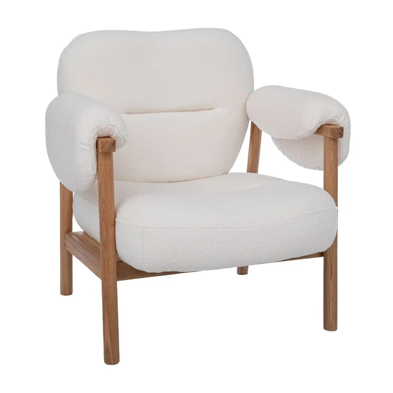 NATURAL WOOD ARMCHAIR WITH CREAM CUSHION 83X80X84CM