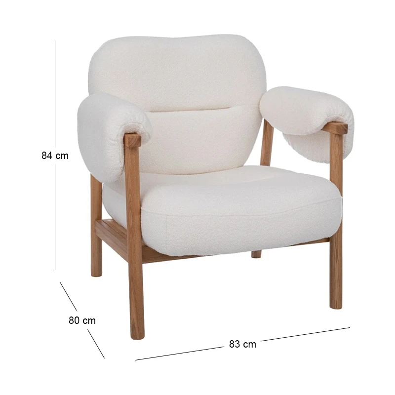 NATURAL WOOD ARMCHAIR WITH CREAM CUSHION 83X80X84CM