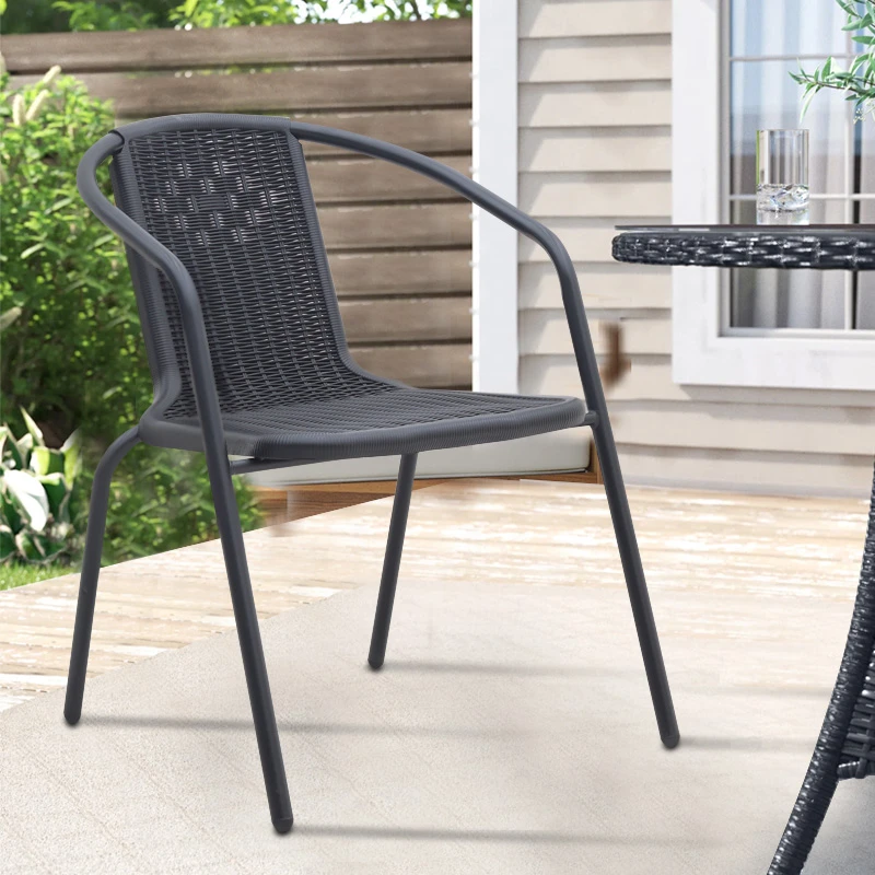 Garden armchair metal rattan in black color 55x59x73cm