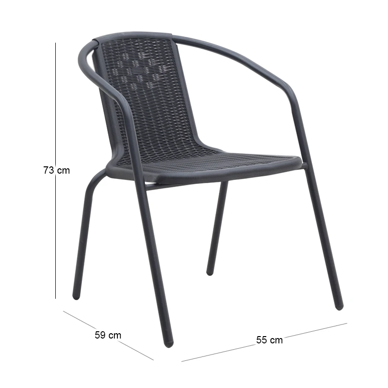 Garden armchair metal rattan in black color 55x59x73cm