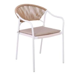 MOLLY Armchair Metal White/Wicker Natural/Cushion Ecru MOLLY Armchair Metal White/Wicker Natural/Cushion Ecru