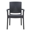 Polypropylene armchair with rattan  in grey color 56x60x86,5cm.