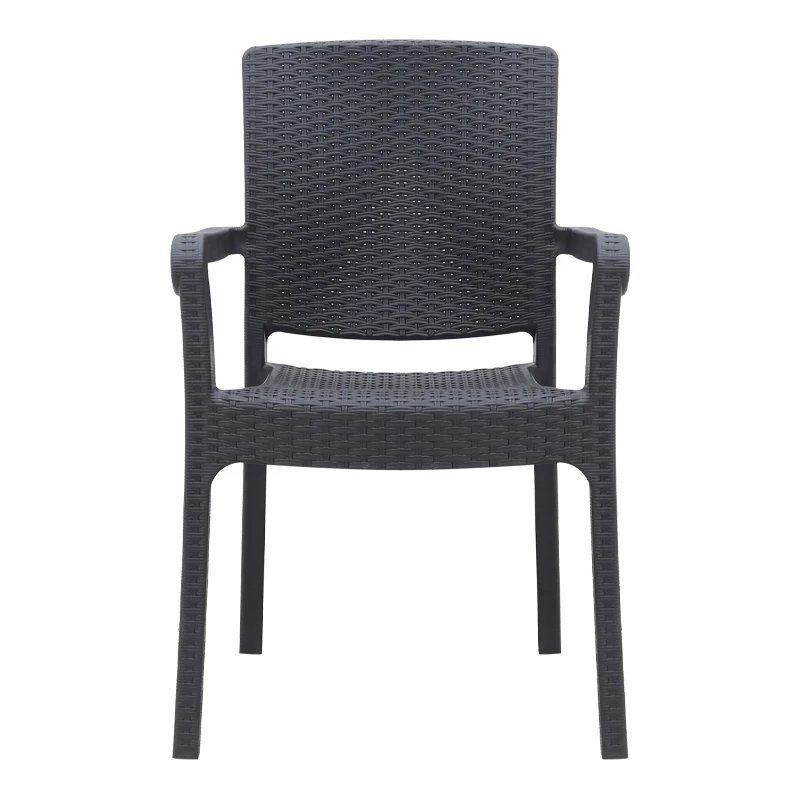 Polypropylene armchair with rattan  in grey color 56x60x86,5cm.