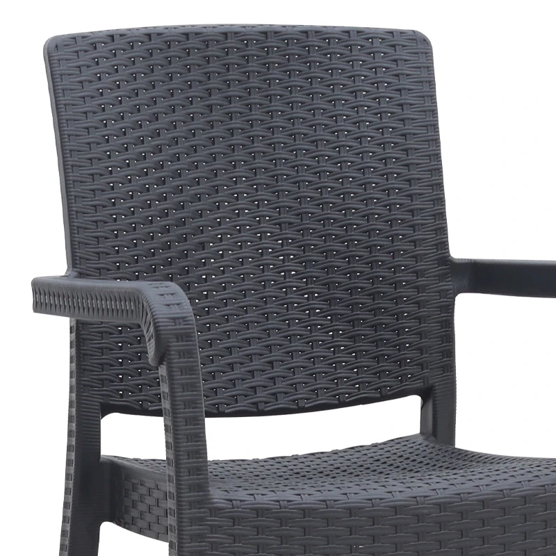 Polypropylene armchair with rattan  in grey color 56x60x86,5cm.