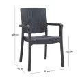 Polypropylene armchair with rattan  in grey color 56x60x86,5cm.