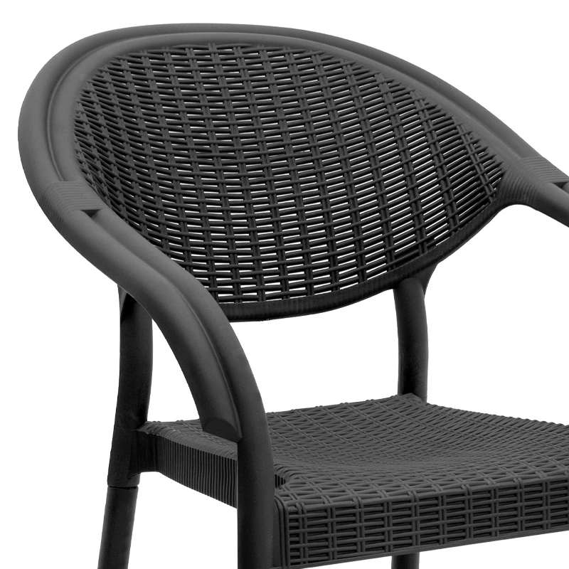 Polypropylene armchair with rattan in black color 63x63x81,5cm.