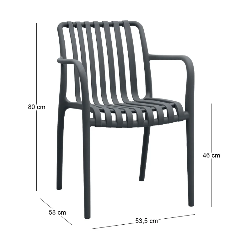 Polypropylene armchair in grey color 53,5x58x80cm.