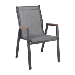 VIRNA Armchair Metal Dark Grey/Textilene Grey/Polywood Natural VIRNA Armchair Metal Dark Grey/Textilene Grey/Polywood Natural