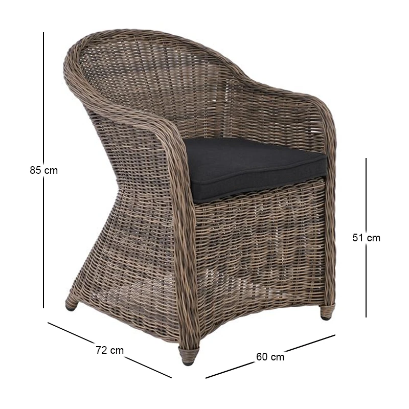 MONTANA Armchair Grey/Brown Wicker (Cushion Anthracite)
