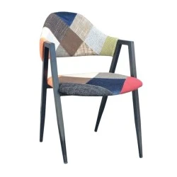DELTA Armchair, Black Steel/Patchwork fabric