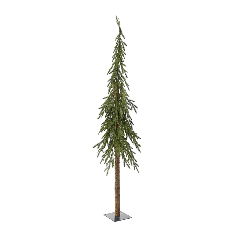 CHRISTMAS GREEN PENCIL TREE 180CM WITH REAL WOOD TRUNK ON METAL BASE