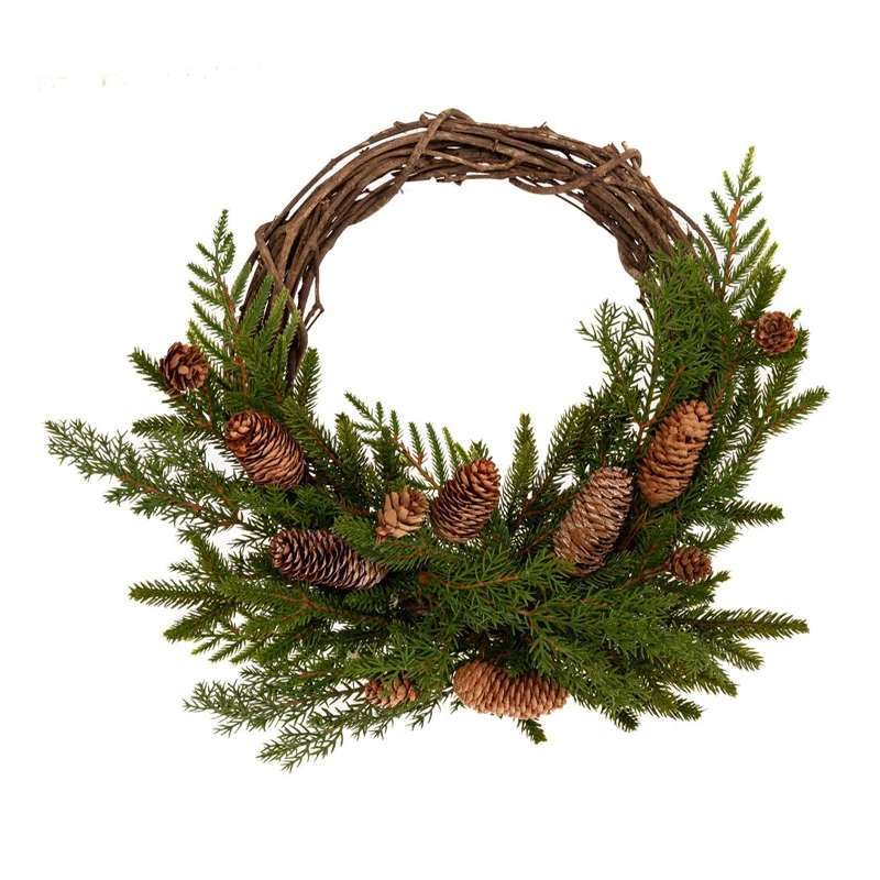 GREEN WILLOW WREATH WITH PINE CONES 46CM
