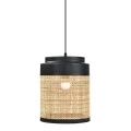DECO NATURAL RATTAN CEILING LIGHT W BLACK METAL STAND D24x29CM