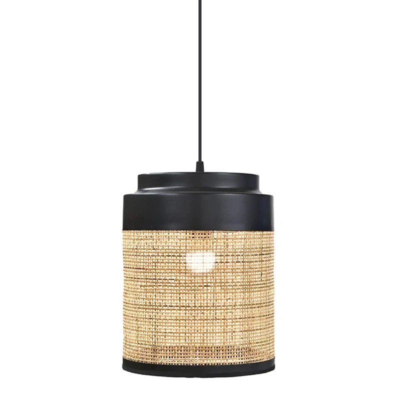 DECO NATURAL RATTAN CEILING LIGHT W BLACK METAL STAND D24x29CM