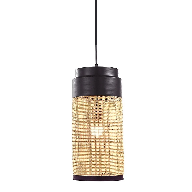 DECO NATURAL RATTAN CEILING LIGHT W BLACK METAL STAND D18x40CM