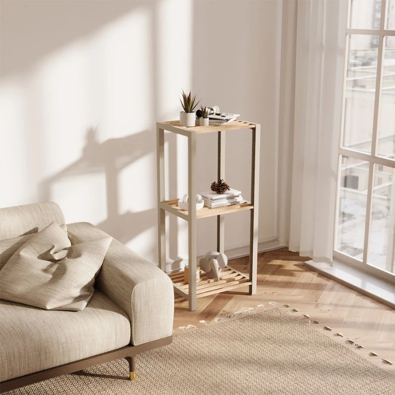 Nightstand - Floor shelf wooden - plastic color natural - beige 37x29x79cm.