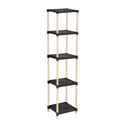 Floor shelf wooden - plastic color natural - black 28x25x137cm. Floor shelf wooden - plastic color natural - black 28x25x137cm.