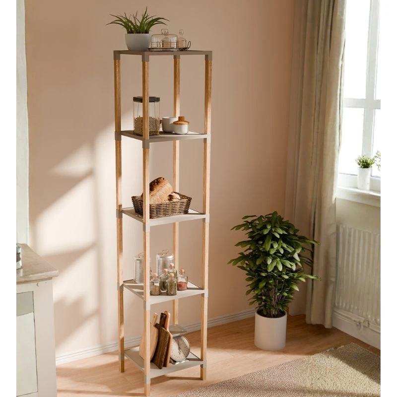 Floor shelf wooden - plastic color natural - beige 28x25x137cm.