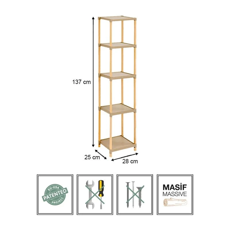 Floor shelf wooden - plastic color natural - beige 28x25x137cm.