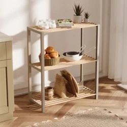 Side table - Floor shelf wooden - plastic color natural - beige 65x29x78cm.