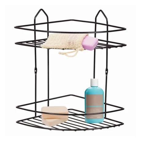 Perilla metallic bathroom rack of two shelves in black color 20x20x52cm.