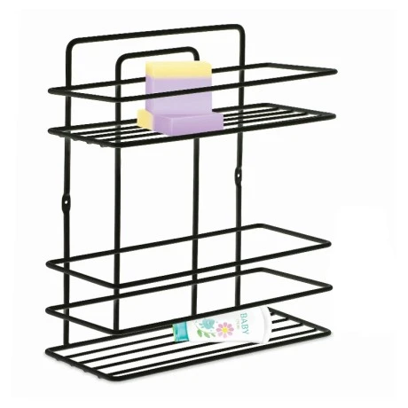 Perilla metallic bathroom rack of two shelves in black color 27x12x34cm.