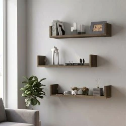 Dark Megapap melamine wall shelves set of 3 in walnut color 60x15x12cm. Dark Megapap melamine wall shelves set of 3 in walnut color 60x15x12cm.
