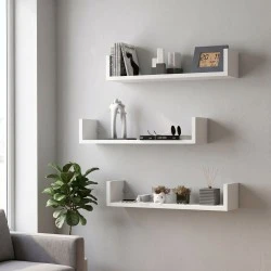 Dark Megapap melamine wall shelves set of 3 in white color 60x15x12cm. Dark Megapap melamine wall shelves set of 3 in white color 60x15x12cm.