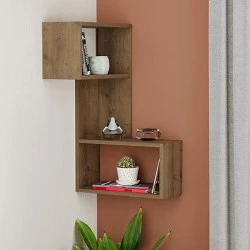 Part Megapap corner melamine wall shelf in light brown color 47x20x82cm. Part Megapap corner melamine wall shelf in light brown color 47x20x82cm.