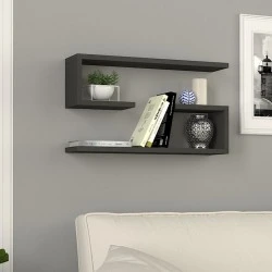 Jenika Megapap melamine 2 pieces wall shelf in anthracite color 60x14,5x18cm. Jenika Megapap melamine 2 pieces wall shelf in anthracite color 60x14,5x18cm.