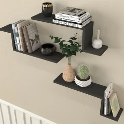 Lowa Megapap melamine 3 pieces wall shelf in anthracite color 57,7x14,5x18cm. Lowa Megapap melamine 3 pieces wall shelf in anthracite color 57,7x14,5x18cm.