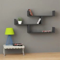 Tibet Megapap melamine wall shelf in anthracite color 119x22x66cm.