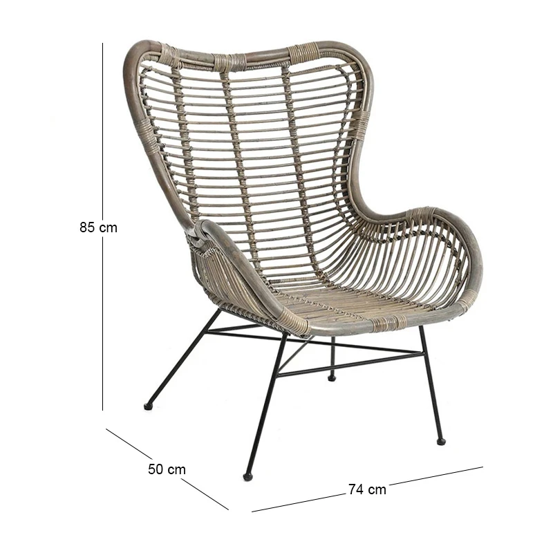 CHAIR SEAT RATTAN WITH IRON FRAME 74x50X85CM