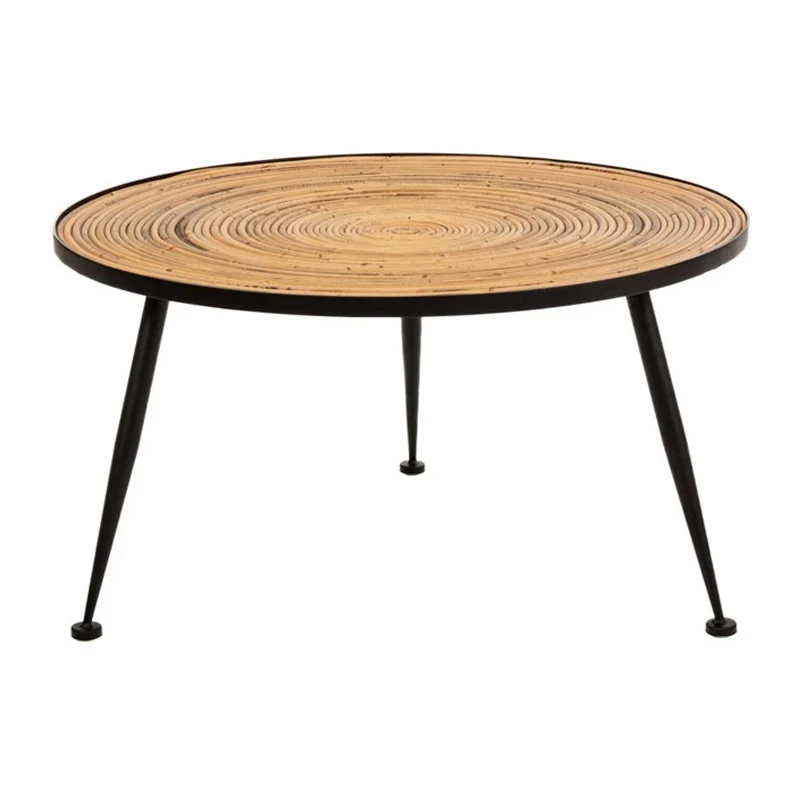 BLACK METAL ROUND COFFEE RATTAN TABLE D73x40CM
